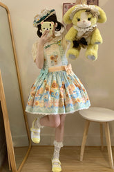 Kawaii Bears Sunflower Print Multi-Color Bowknot Sweet Lolita Strap Dress